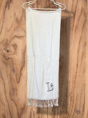 ✨ White Pashmina Silk Blend Fringe Wrap Scarf Elegant Soft Luxury Monogram ✨